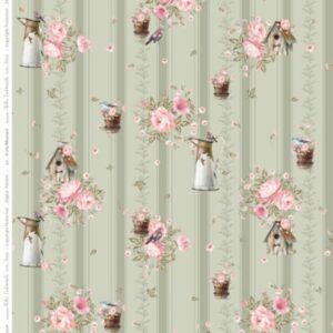 Tecido Flores E Jarra Verde