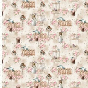 Tecido Gaiolas E Pássaros